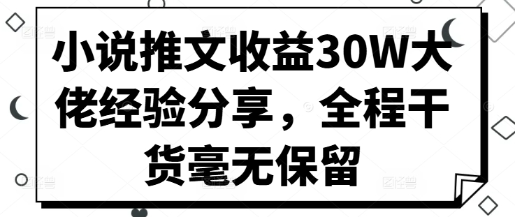 小说推文收益30W大佬经验分享，全程干货毫无保留-千创分享