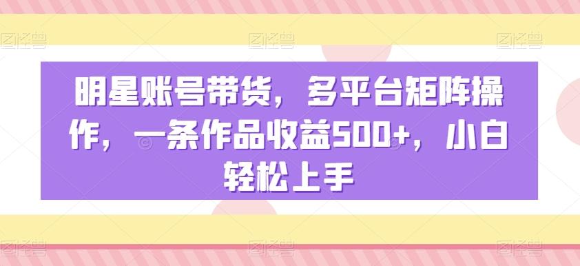 明星账号带货，多平台矩阵操作，一条作品收益500+，小白轻松上手【揭秘】-千创分享