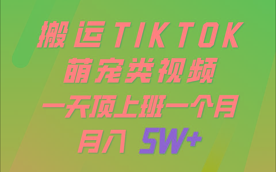 一键搬运TIKTOK萌宠类视频，一部手机即可操作，所有平台均可发布 轻松月入5W+-千创分享