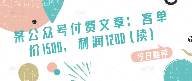 某公众号付费文章：客单价1500，利润1200(续)，市场几乎可以说是空白的-千创分享