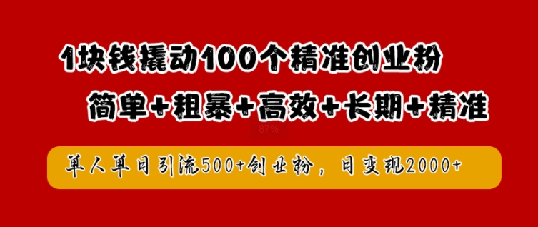 1块钱撬动100个精准创业粉，简单粗暴高效长期精准，单人单日引流500+创业粉，日变现2k【揭秘】-千创分享