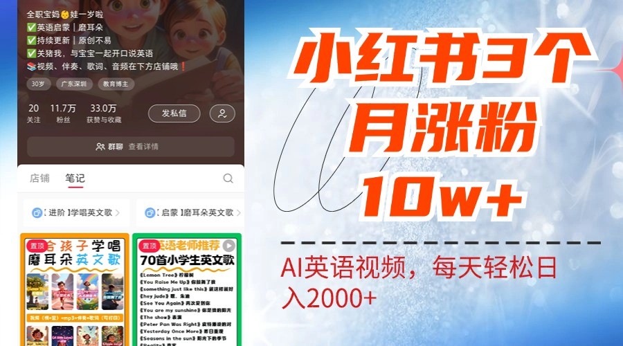 小红书三个月涨粉10W，AI英语视频0成本制作，每天轻松日入2000+-千创分享