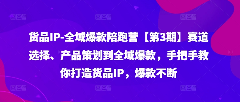 货品IP全域爆款陪跑营【第3期】赛道选择、产品策划到全域爆款，手把手教你打造货品IP，爆款不断-千创分享