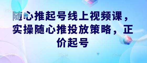 随心推起号线上视频课，实操随心推投放策略，正价起号-千创分享