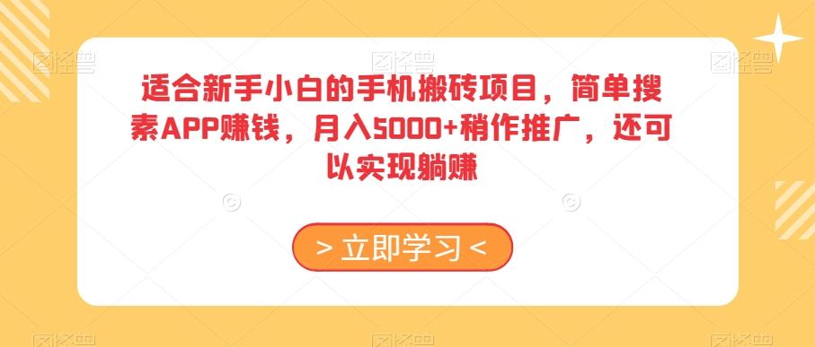 适合新手小白的手机搬砖项目，简单搜素APP赚钱，月入5000+稍作推广，还可以实现躺赚【揭秘】-千创分享