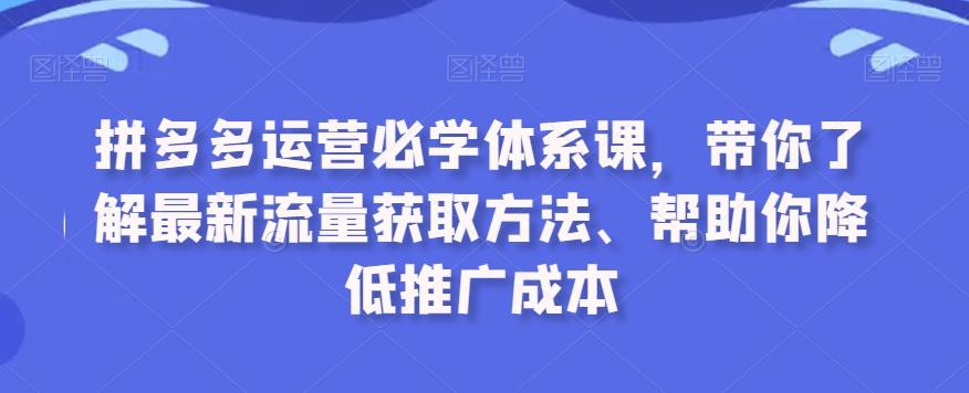 拼多多运营必学体系课，带你了解最新流量获取方法、帮助你降低推广成本-千创分享