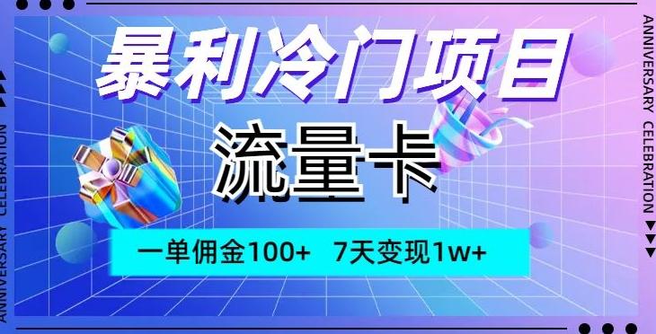 暴利冷门项目，流量卡，一单佣金100+，7天变现1w+-千创分享