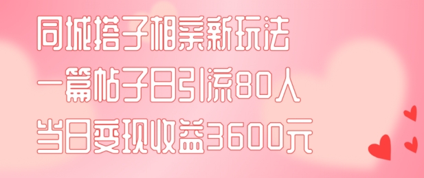 同城搭子相亲新玩法一篇帖子引流80人当日变现3600元(项目教程+实操教程)【揭秘】-千创分享