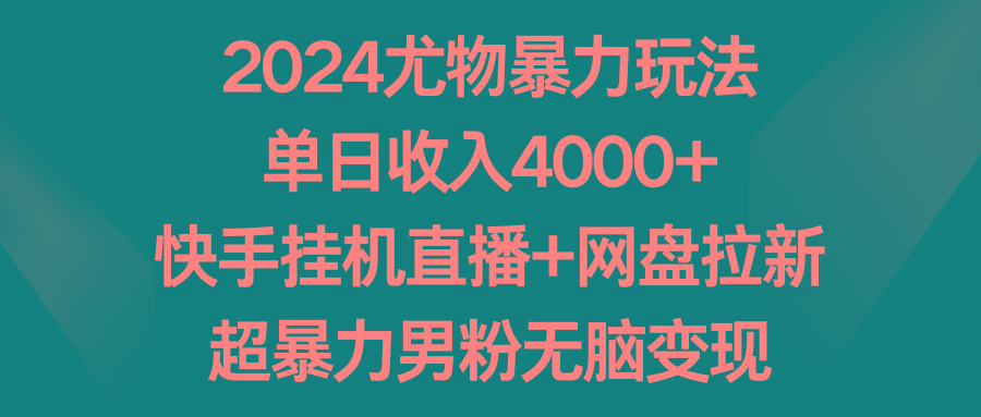 2024尤物暴力玩法 单日收入4000+快手挂机直播+网盘拉新 超暴力男粉无脑变现-千创分享