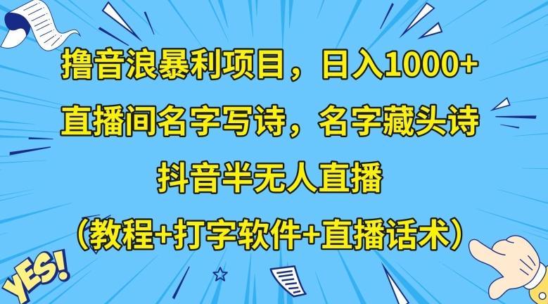 撸音浪暴利项目，日入1000+，直播间名字写诗，名字藏头诗，抖音半无人直播（教程+打字软件+直播话术）【揭秘】-千创分享