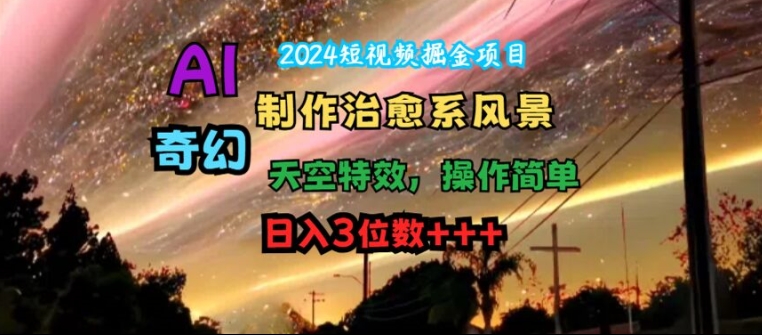 2024短视频掘金项目，AI制作治愈系风景，奇幻天空特效，操作简单，日入3位数【揭秘】-千创分享