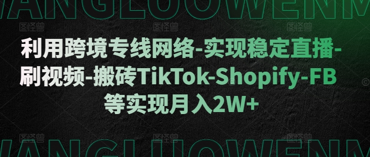 利用跨境专线网络-实现稳定直播-刷视频-搬砖TikTok-Shopify-FB等实现月入2W+【揭秘】-千创分享